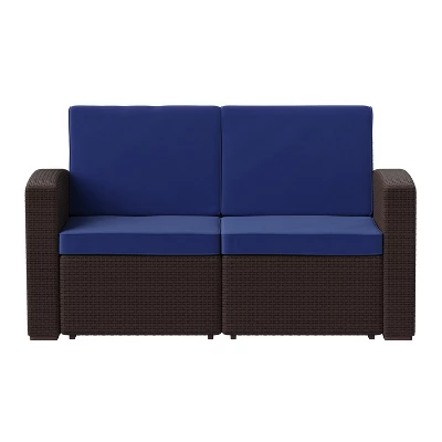 Emma And Oliver Faux Rattan Loveseat With All-Weather Cushions 10 Emma And Oliver Faux Rattan Loveseat With All-Weather Cushions - Image 8