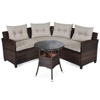 Costway 4PCS Outdoor Patio Rattan Furniture Set Cushioned Sofa Table 11 Costway 4PCS Outdoor Patio Rattan Furniture Set Cushioned Sofa Table - Image 9