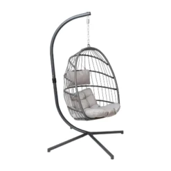 Flash Furniture Cleo Patio Hanging Egg Chair, Wicker Hammock With Soft Seat Cushions & Swing Stand, Indoor/Outdoor Cushions -Crosley Shop GUEST ca2d789d c421 4520 bd28 350d16d7eb6b