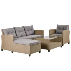 4pc Wicker Patio Conversation Set With Cushions - Beige/Brown - GODEER -Crosley Shop GUEST ca388dc5 4158 4e59 b574 725f50fdfe8a