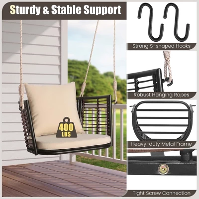 Costway Patio Hanging Rattan Basket Chair Swing Hammock Chair With Seat Cushion 10 Costway Patio Hanging Rattan Basket Chair Swing Hammock Chair With Seat Cushion - Image 8