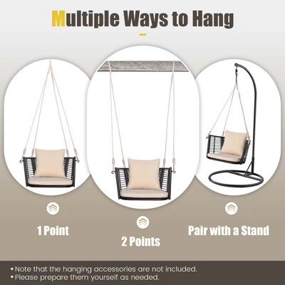 Costway Patio Hanging Rattan Basket Chair Swing Hammock Chair With Seat Cushion 7 Costway Patio Hanging Rattan Basket Chair Swing Hammock Chair With Seat Cushion - Image 5
