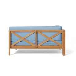 2pc Brava Outdoor Acacia Wood Left Arm Loveseat & Coffee Table With Cushion Teak/Blue - Christopher Knight Home -Crosley Shop GUEST cb67acbd abd3 4f04 974d 63ebf7ab4077