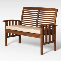 Ravenscroft Modern Boho Acacia Wood Slatted Outdoor Loveseat With Cushion - Saracina Home -Crosley Shop GUEST cc174b51 e201 4d4d bdc1 4e90ccd2ded9