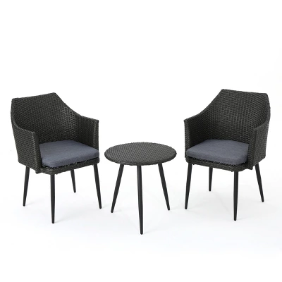 Iona 3pc Wicker Chat Set - Gray/Mixed Black - Christopher Knight Home 3 Iona 3pc Wicker Chat Set - Gray/Mixed Black - Christopher Knight Home