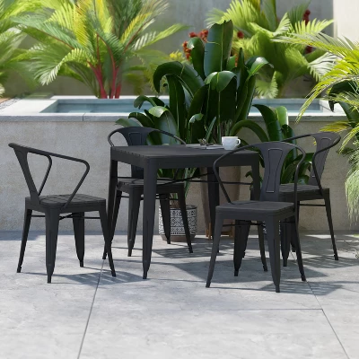 Flash Furniture All-Weather Resin Top Square Table & 4 Metal Chairs With Poly Resin Seats-Black 3 Flash Furniture All-Weather Resin Top Square Table & 4 Metal Chairs With Poly Resin Seats-Black