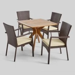Crosley Shop 11 5pc Didicas Wood Wicker Patio Dining Set Teak - Christopher Knight Home