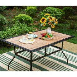 Outdoor Rectangle Dining Table With Steel Frame & 1.57" Umbrella Hole - Captiva Designs