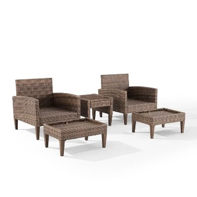 Capella 5pc Outdoor Wicker Conversation Set With Arm Chairs, Ottomans & Side Table - Cream/Brown - Crosley 6 Capella 5pc Outdoor Wicker Conversation Set With Arm Chairs, Ottomans & Side Table - Cream/Brown - Crosley - Image 4