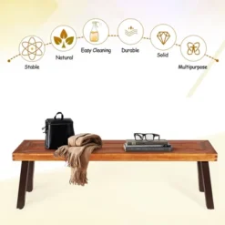 Costway Set Of 2 Patio Acacia Wood Dining Bench With Rustic Steel Legs Outdoor Indoor -Crosley Shop GUEST cf5d7a65 1fab 4b90 925b 887093755580