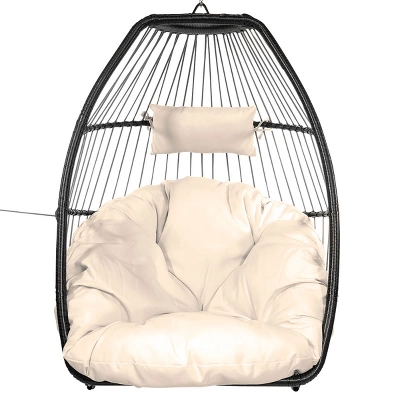 Egg Style Hanging Chair Cream W/Deep Cushion Soft Relaxing Luxury 5 Egg Style Hanging Chair Cream W/Deep Cushion Soft Relaxing Luxury - Image 3
