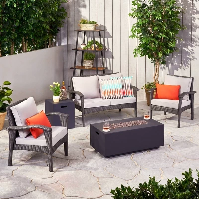 Kalo 5pc Wicker Chat Set With Fire Table - Gray/Light Gray/Dark Gray - Christopher Knight Home 3 Kalo 5pc Wicker Chat Set With Fire Table - Gray/Light Gray/Dark Gray - Christopher Knight Home