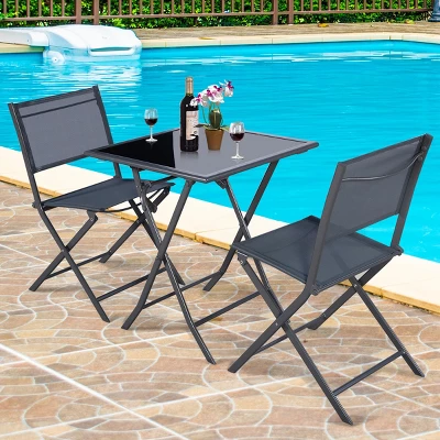 Costway 3PCS Bistro Set Garden Backyard Table Chairs Outdoor Patio Furniture Folding 4 Costway 3PCS Bistro Set Garden Backyard Table Chairs Outdoor Patio Furniture Folding - Image 2
