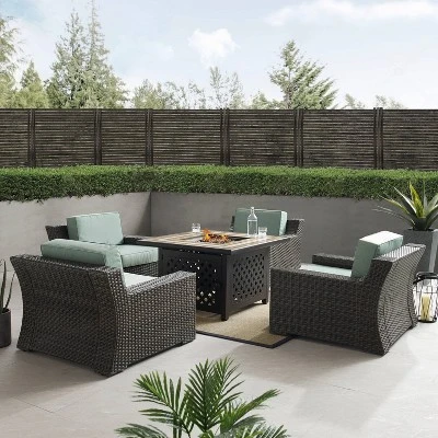 Beaufort 5 Pc Outdoor Wicker Chair Set 4 Chairs With Fire Table Mist/Brown - Crosley 5 Beaufort 5 Pc Outdoor Wicker Chair Set 4 Chairs With Fire Table Mist/Brown - Crosley - Image 3