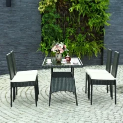 Costway 5PCS Patio Rattan Dining Set Cushioned Chair Table W/Glass Top Garden Furniture -Crosley Shop GUEST d19ab457 dbd4 461b 94a8 0340e39b2970