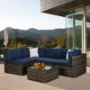 5pc Outdoor Rattan Wicker Sectional Conversation Set With Cushions - Brown/Blue - GODEER 1 5pc Outdoor Rattan Wicker Sectional Conversation Set With Cushions - Brown/Blue - GODEER -Crosley Shop GUEST d1cddd47 f368 478e 8b36 5d1c4c77a95c