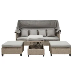 4pc Outdoor Adjustable Wicker Sectional Set With Canopy & Table - GODEER -Crosley Shop GUEST d2197165 261a 402a 9394 14313ad2f949
