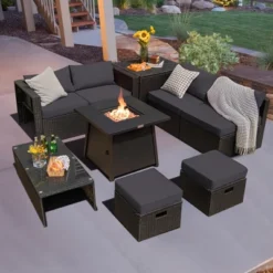 Costway 9PCS Patio Rattan Furniture Set Fire Pit Space-saving W/ Cushion Cover 27 Costway 9PCS Patio Rattan Furniture Set Fire Pit Space-saving W/ Cushion Cover -Crosley Shop GUEST d25e1387 fe64 4e3b 8f06 a0fd0c862efc