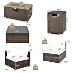 Costway 8PCS Patio Rattan Furniture Set Fire Pit Table Tank Holder Cover Deck Off White/Black/Navy/Red/Turquoise -Crosley Shop GUEST d2673b8c 745b 4f35 a067 27904f144fac