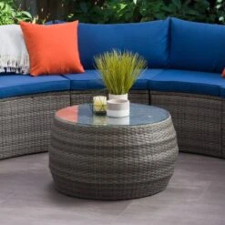 Parksville Round Patio Coffee Table - Gray - CorLiving