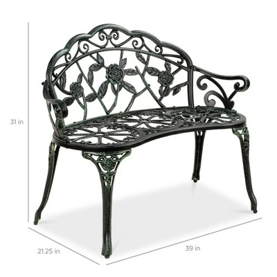 Best Choice Products Outdoor Bench Steel Garden Patio Porch Furniture W/ Floral Accent, Antique Finish 8 Best Choice Products Outdoor Bench Steel Garden Patio Porch Furniture W/ Floral Accent, Antique Finish - Image 6