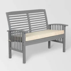 Ravenscroft Modern Boho Acacia Wood Slatted Outdoor Loveseat With Cushion - Saracina Home -Crosley Shop GUEST d34b2324 8da3 44de b35e 2463e261fae8