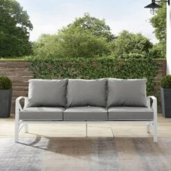 Kaplan Outdoor Metal Sofa White With Gray Cushions - Crosley -Crosley Shop GUEST d37fcd34 2428 4a86 be49 2f5133523318