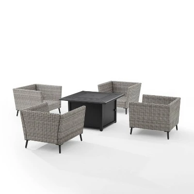 Richland 5pc Outdoor Wicker Conversation Set With Fire Table - Crosley 9 Richland 5pc Outdoor Wicker Conversation Set With Fire Table - Crosley - Image 7