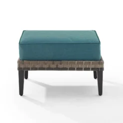 Prescott Outdoor Wicker Ottoman - Blue/Brown - Crosley -Crosley Shop GUEST d4538497 e4f1 4a88 aa7f 9224f9c20a17