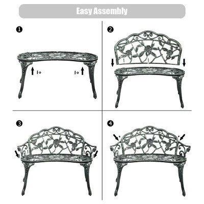 Costway Patio Garden Bench Chair Style Porch Cast Aluminum Outdoor Rose Antique Green 8 Costway Patio Garden Bench Chair Style Porch Cast Aluminum Outdoor Rose Antique Green - Image 7