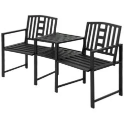 Outsunny Metal Garden Bench With Middle Table And Umbrella Hole, 2-in-1 Double Patio Chairs, Outdoor 2-person Tete-a-Tete, Slatted, Black 12 Outsunny Metal Garden Bench With Middle Table And Umbrella Hole, 2-in-1 Double Patio Chairs, Outdoor 2-person Tete-a-Tete, Slatted, Black -Crosley Shop GUEST d49897ac 96ca 486e 96a9 4c1f364520e0