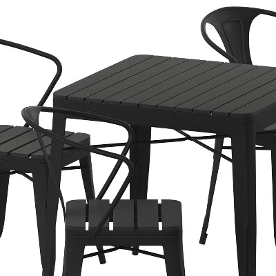 Flash Furniture All-Weather Resin Top Square Table & 4 Metal Chairs With Poly Resin Seats-Black 11 Flash Furniture All-Weather Resin Top Square Table & 4 Metal Chairs With Poly Resin Seats-Black - Image 9