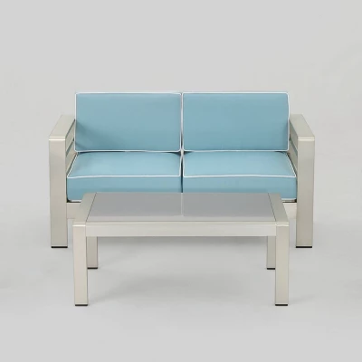 Cape Coral 2pc Aluminum Patio Loveseat & Coffee Table Set - Light Teal - Christopher Knight Home 3 Cape Coral 2pc Aluminum Patio Loveseat & Coffee Table Set - Light Teal - Christopher Knight Home