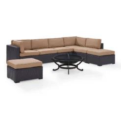 Biscayne 6pc Outdoor Wicker Sectional Set With Fire Pit - Crosley -Crosley Shop GUEST d603e156 a1f3 4d35 876b 972f6f18bdbf