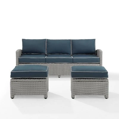 Bradenton 3pc Outdoor Wicker Sofa & 2 Ottoman Set - Navy/Gray - Crosley 8 Bradenton 3pc Outdoor Wicker Sofa & 2 Ottoman Set - Navy/Gray - Crosley - Image 6