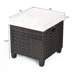 Costway 2PCS Patio Rattan Ottoman Cushioned Seat Beige
