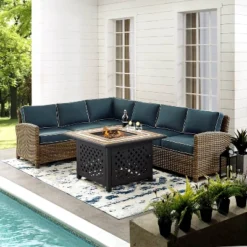 Bradenton 5pc Outdoor Wicker Sectional Set With Fire Table - Crosley -Crosley Shop GUEST d6cf4c1c 8b71 476c aa68 d25bc70dc43a