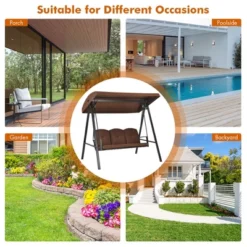 Costway Outdoor 3-Seat Porch Swing With Adjust Canopy And Cushions GrayBrown 20 Costway Outdoor 3-Seat Porch Swing With Adjust Canopy And Cushions GrayBrown -Crosley Shop GUEST d6db886c 6829 416a b76d b3d218e7313c