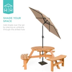 Best Choice Products 6-Person Circular Outdoor Wooden Picnic Table W/ 3 Built-In Benches, Umbrella Hole 12 Best Choice Products 6-Person Circular Outdoor Wooden Picnic Table W/ 3 Built-In Benches, Umbrella Hole -Crosley Shop GUEST d7e51a4a 0957 4cdd b85f ede5529b668a