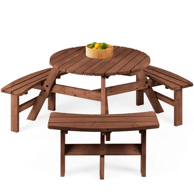 Best Choice Products 6-Person Circular Outdoor Wooden Picnic Table W/ 3 Built-In Benches, Umbrella Hole 10 Best Choice Products 6-Person Circular Outdoor Wooden Picnic Table W/ 3 Built-In Benches, Umbrella Hole - Image 8