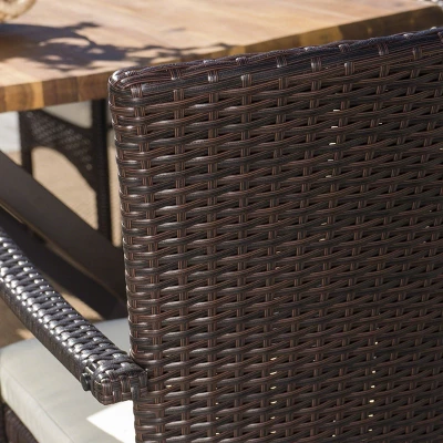 Brandywine 6pc Acacia Wood/Wicker Patio Dining Set - Brown/Cream - Christopher Knight Home 5 Brandywine 6pc Acacia Wood/Wicker Patio Dining Set - Brown/Cream - Christopher Knight Home - Image 3