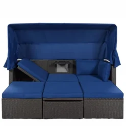 4pc Outdoor Wicker Rectangle Daybed With Canopy & Cushions - Blue - GODEER 20 4pc Outdoor Wicker Rectangle Daybed With Canopy & Cushions - Blue - GODEER -Crosley Shop GUEST d8a300c2 1f3d 4213 8bf6 f5c43fe34b86