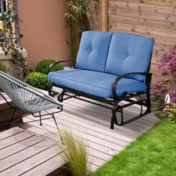Costway Glider Outdoor Patio Rocking Bench Loveseat Cushioned Seat Steel Frame Blue 18 Costway Glider Outdoor Patio Rocking Bench Loveseat Cushioned Seat Steel Frame Blue -Crosley Shop GUEST d9145d41 290b 4117 b0be ca69ee801424