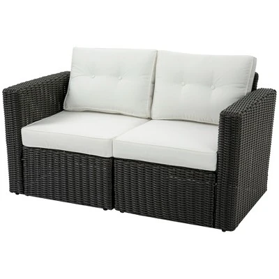 Outsunny 2 Piece Patio Wicker Corner Sofa Set, Outdoor PE Rattan Furniture, With Curved Armrests And Padded Cushions For Balcony, Garden, Or Lawn, Lawn 5 Outsunny 2 Piece Patio Wicker Corner Sofa Set, Outdoor PE Rattan Furniture, With Curved Armrests And Padded Cushions For Balcony, Garden, Or Lawn, Lawn - Image 3