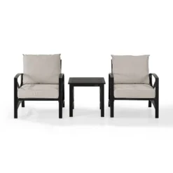 3pc Kaplan Outdoor Seating Set With 2 Chairs & Side Table - Oatmeal - Crosley