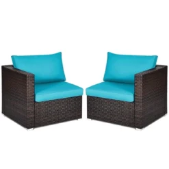 Costway 4PCS Patio Rattan Corner Sofa With Blue Cushion -Crosley Shop GUEST d969ee77 f9b8 4e9e a9a1 23606a8c726a