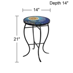 Teal Island Designs Modern Black Round Outdoor Accent Side Table 14" Wide Blue Ocean Mosaic Tabletop Front Porch Patio Home House -Crosley Shop GUEST da6e0bd7 773d 4b0d afde becb641a9870
