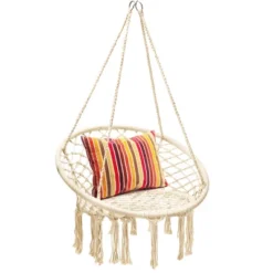Costway Hanging Hammock Chair Macrame Swing Handwoven Cotton Backrest Garden Grey Black 19 Costway Hanging Hammock Chair Macrame Swing Handwoven Cotton Backrest Garden Grey Black -Crosley Shop GUEST db00ce2d 2646 4873 811b ba1278f86ca2