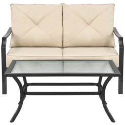 Costway 2 PCS Patio Loveseat With Coffee Table Outdoor Sofa Bench With Cushions -Crosley Shop GUEST dc205c1f eb61 4020 a26c 5f47e898cde3