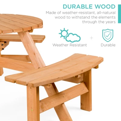 Best Choice Products 6-Person Circular Outdoor Wooden Picnic Table W/ 3 Built-In Benches, Umbrella Hole 3 Best Choice Products 6-Person Circular Outdoor Wooden Picnic Table W/ 3 Built-In Benches, Umbrella Hole